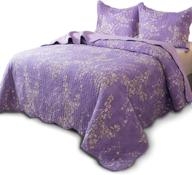 🌸 kasentex country-chic pre-washed quilt set - microfiber fabric quilted pattern bedding (purple floral, queen size with 2 shams) logo