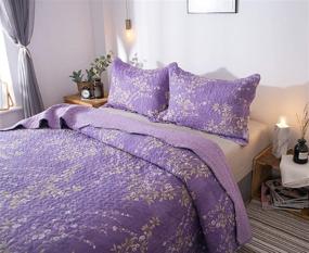 img 1 attached to 🌸 KASENTEX Country-Chic Pre-Washed Quilt Set - Microfiber Fabric Quilted Pattern Bedding (Purple Floral, Queen Size with 2 Shams)