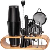 🍸 mixologic 11-piece mixology bartender kit: premium stainless steel cocktail shaker set with bamboo stand & e-recipe booklet (black) logo