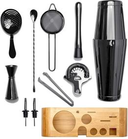 img 3 attached to 🍸 Mixologic 11-Piece Mixology Bartender Kit: Premium Stainless Steel Cocktail Shaker Set with Bamboo Stand & E-Recipe Booklet (Black)