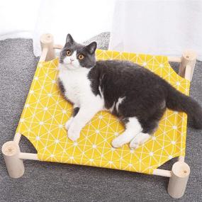 img 2 attached to Portable Elevated Pet Cot Bed for Cats and Dogs: Breathable, Detachable, and Durable Canvas Hammock Lounge Bed with Pine Wood Stand - Perfect for Indoor or Outdoor Use, 21x19 in.