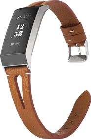 img 4 attached to 👌 Кожаный ремешок Wearlizer коричневого цвета: стильная замена для браслета Fitbit Charge 3/4 для женщин и мужчин.