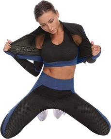 img 2 attached to 🔥 OLCHEE Women's 2 Piece Tracksuit Set - High-Waist Leggings and Crop Top for Workout