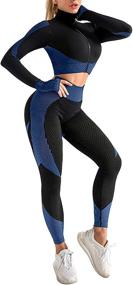 img 4 attached to 🔥 OLCHEE Women's 2 Piece Tracksuit Set - High-Waist Leggings and Crop Top for Workout