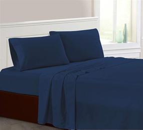 img 4 attached to AZORE LINEN Navy Blue Microfiber Bed Sheet Set - Super Soft, Easy Care, 🛏️ Brushed Fabric, 14” Deep Pockets, All Around Elastic, Corner Straps - 2200 Series, Queen Size