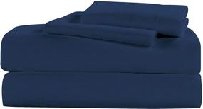 img 3 attached to AZORE LINEN Navy Blue Microfiber Bed Sheet Set - Super Soft, Easy Care, 🛏️ Brushed Fabric, 14” Deep Pockets, All Around Elastic, Corner Straps - 2200 Series, Queen Size