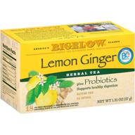 большой чай bigelow lemon ginger с пробиотиками в пакетах - упаковка из 6 коробок по 18 пакетов (всего 108 пакетов чая) - без кофеина. логотип