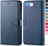📱 tucch iphone 8 plus wallet case, iphone 7 plus case – dark blue pu leather cover with kickstand, 3 credit card holder, 1 money slot, and tpu interior - compatible with iphone 8 plus logo