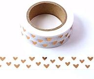 💕 white & rose gold foil hearts washi tape - decorative masking stick-on trim, 15mm x 10 meters logo