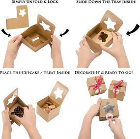 img 1 attached to Cupcake Box for Creative Arts & Crafts - Set of 25 Semi-Assembled Brown Cupcake 🧁 Boxes with Window and Insert Tray, 4x4x3 Inch Size. Ideal for Cake, Pastry, and Treat Packaging