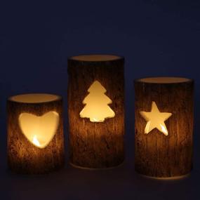 img 3 attached to 🕯️ Set of 3 Birch Finish Flameless Christmas Pillar Candles with Timer Function, Warm White Flickering Light - Battery Operated, Batteries Included