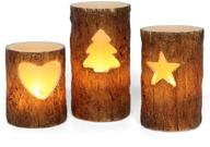 🕯️ set of 3 birch finish flameless christmas pillar candles with timer function, warm white flickering light - battery operated, batteries included логотип