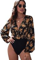 🌸 floerns women's floral print v neck long sleeve leotard bodysuit: stylish & figure-enhancing fit logo