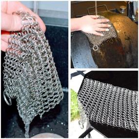 img 2 attached to 🔧 Chainmail Scrubber Stainless Steel Cast Iron Cleaner for Multiuse Grill BBQ Pan Casserole Tray Skillet Wok Scraper - 8" x 6