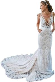 img 4 attached to Великолепное свадебное платье "Tsbridal Bohemia Mermaid" с кружевом: идеально подходит для пляжных, садовых или свадеб в стиле айвори с удобным карманом.