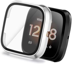 img 4 attached to Чехол с защитным закаленным стеклом Yolovie Compatible для Fitbit Versa Lite. Ультратонкий чехол с прозрачным экраном HD Slim Cover, бампер, жесткий пластиковый общий защитный рамка, предотвращает появление пузырей (Versa Lite Silver).