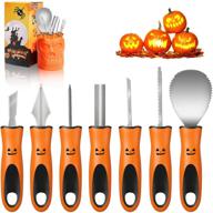 henscoqi pumpkin carving kit: 7-pack sculpting tools set for 🎃 effortless halloween decor with durable stainless steel handle and storage skull cup logo