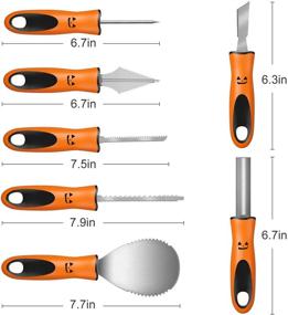 img 1 attached to Henscoqi Набор для вырезания тыквы: 7-предметный набор инструментов для скульптуры 🎃 для легкой укладки Хэллоуина с прочной ручкой из нержавеющей стали и черепообразным контейнером для хранения.