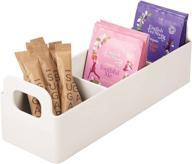 🛍️ mdesign cream/beige plastic kitchen pantry organizer storage station - holds tea bags, sweetener, condiments - 9" long logo