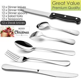 img 3 attached to 🍴 Premium 72-Piece Silverware Set: Elegant Stainless Steel Flatware for 12, with Steak Knives, Mirror Polished Cutlery – Ideal for Home and Hotel Dining, Dishwasher Safe