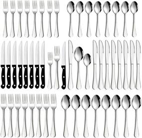 img 4 attached to 🍴 Premium 72-Piece Silverware Set: Elegant Stainless Steel Flatware for 12, with Steak Knives, Mirror Polished Cutlery – Ideal for Home and Hotel Dining, Dishwasher Safe