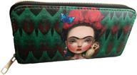 frida kahlo green 👛 wallet with secure zipper closure logo