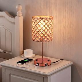 img 3 attached to 💎 Touch Crystal Table Lamp - Rose Gold Crystal Lamp, Dual USB Ports & AC Outlets, 3 Way Dimmable Bedside Lamp with Bulb - Ideal Modern Nightstand Lamp for Bedroom Living Room