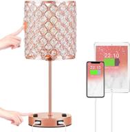 💎 touch crystal table lamp - rose gold crystal lamp, dual usb ports & ac outlets, 3 way dimmable bedside lamp with bulb - ideal modern nightstand lamp for bedroom living room логотип