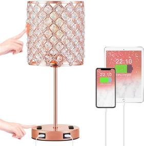 img 4 attached to 💎 Touch Crystal Table Lamp - Rose Gold Crystal Lamp, Dual USB Ports & AC Outlets, 3 Way Dimmable Bedside Lamp with Bulb - Ideal Modern Nightstand Lamp for Bedroom Living Room