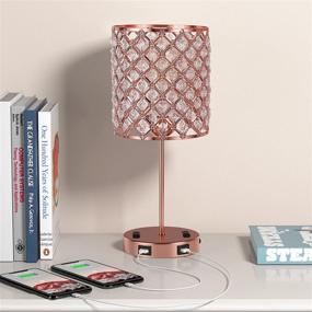 img 2 attached to 💎 Touch Crystal Table Lamp - Rose Gold Crystal Lamp, Dual USB Ports & AC Outlets, 3 Way Dimmable Bedside Lamp with Bulb - Ideal Modern Nightstand Lamp for Bedroom Living Room