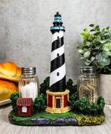 🏖️ coastal beacon decor: ebros scenic cape hatteras lighthouse salt and pepper shakers holder figurine - 8 inches tall, landmark kitchen accessory logo