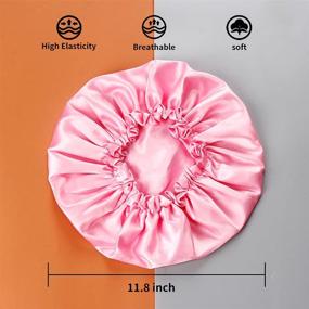 img 1 attached to 🌙 Women's Double-Layered Satin Sleep Bonnet with Premium Elastic Band - Pink Satin Night Cap for Better Sleep