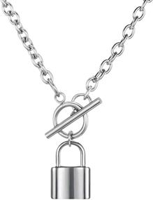 img 4 attached to Stylish Stainless Steel Padlock Pendant Necklace for Women and Teens - Perfect Gift for Jewelry Lovers!