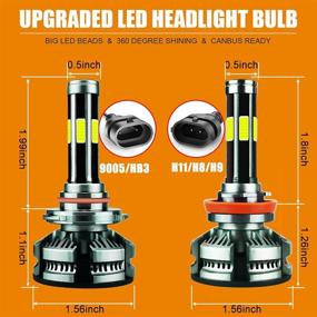 img 2 attached to 🔦 Upgraded 9005/HB3 H11 LED Headlight Bulbs Combo - Enhanced 360 Degree Lighting, 20000LM 9005 High Beam & H11/H9 Low Beam, 6500K, Pack of 4