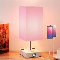 🔌 faguangao touch control table lamp with dimmable 3-way lighting, 2 usb charging ports, 2 ac outlets, modern nightstand lamp in pink lampshade and white base for bedroom and living room, includes led bulb логотип