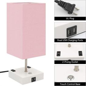 img 1 attached to 🔌 FAGUANGAO Touch Control Table Lamp with Dimmable 3-Way Lighting, 2 USB Charging Ports, 2 AC Outlets, Modern Nightstand Lamp in Pink Lampshade and White Base for Bedroom and Living Room, Includes LED Bulb