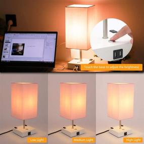img 3 attached to 🔌 FAGUANGAO Touch Control Table Lamp with Dimmable 3-Way Lighting, 2 USB Charging Ports, 2 AC Outlets, Modern Nightstand Lamp in Pink Lampshade and White Base for Bedroom and Living Room, Includes LED Bulb