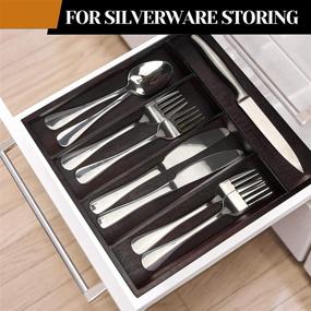 img 3 attached to 🍽️ Premium Kitchen Organizers: Wooden Cutlery Tray - Bamboo Dividers for Utensil Drawers - Stylish Silverware Drawer Organizer - Knife, Spoon, and Flatware Tray