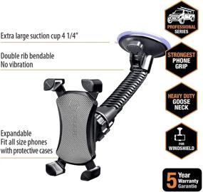 img 3 attached to 📱 ToughTested Mammoth Windshield Mobile Mount with Double-Ribbed Gooseneck Arm, Expandable Claw Grip Holder, 360 Degree Rotation, Extra Large Suction Cup, Quick Release Button
