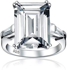 img 4 attached to 10CT Cubic Zirconia Art Deco Style Bridal Wedding Ring – Solitaire Emerald Cut with Baguette Side Stones – AAA CZ Statement Engagement Ring for Women – 14k Gold Plated .925 Sterling Silver