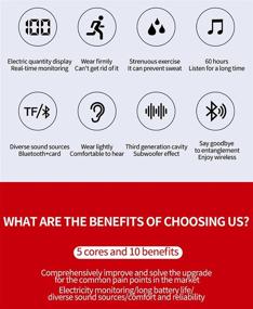 img 3 attached to Водонепроницаемые наушники с Bluetooth и дисплеем питания - 60 часов работы, беспроводные спортивные наушники V5.0 для бега, магнитное соединение, встроенный микрофон