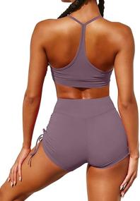 img 1 attached to 🧘 OQQ Women's Yoga Workout Set: 2-Piece Leisure Outfit with Ruched Shorts and Racerback Sports Bra