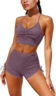 🧘 oqq women's yoga workout set: 2-piece leisure outfit with ruched shorts and racerback sports bra логотип