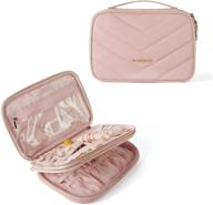 👜 bagsmart double layer pu leather jewelry organizer roll: the perfect travel companion for rings, necklaces, bracelets, and earrings in pink logo