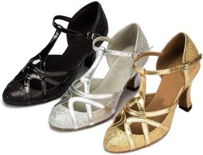 img 1 attached to Sparkling T-Strap Dance Heels: Minishion Women's Glitter Salsa Ballroom Shoes