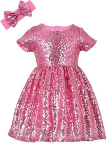 img 4 attached to ANATA Girls Sequin Party Dress for Toddler Baby Princess: Solid Little Girls' Wedding Gown with Short Sleeves & Headband