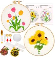 caydo 2 pack 3d embroidery kit: stamped sunflower & tulip bush patterns with hoop & instruction - perfect for adult beginners! logo
