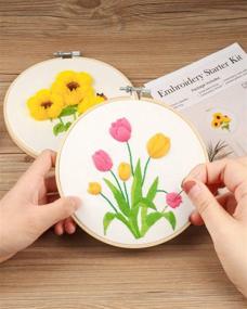 img 1 attached to Caydo 2 Pack 3D Embroidery Kit: Stamped Sunflower & Tulip Bush Patterns with Hoop & Instruction - Perfect for Adult Beginners!