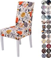 🌺 lalluxy stretchy parson chair slipcovers for dining room chair – seat covers for chair protectors, ideal for parties, pets, universal fit – soft polyester (set of 4, orange flowers) logo