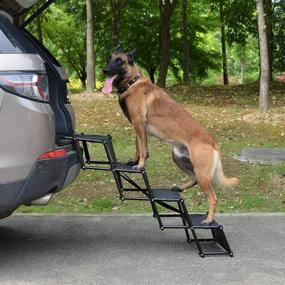 img 3 attached to 🐶 Лестница для больших собак Niubya – легкая складная собачья рампа из алюминия с антискользящей поверхностью для высоких кроватей, грузовиков, автомобилей и внедорожников – выдерживает до 150 фунтов – черная.
